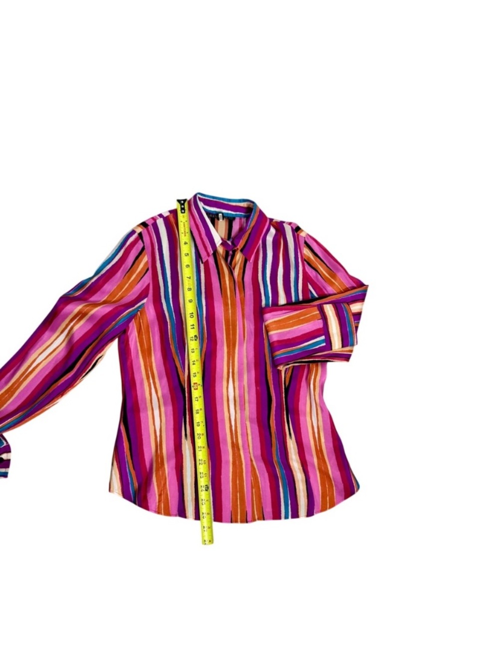 Lafayette 148 New York Vibrant Pink Multicolor Striped Button-Down - Picture 3 of 7